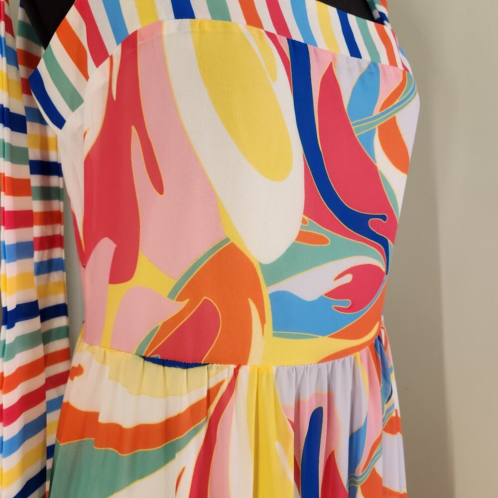 FLYING TOMATO Print and Stripes Tiered Maxi Dress with Tie Straps, Size Medium - Picture 9 of 15